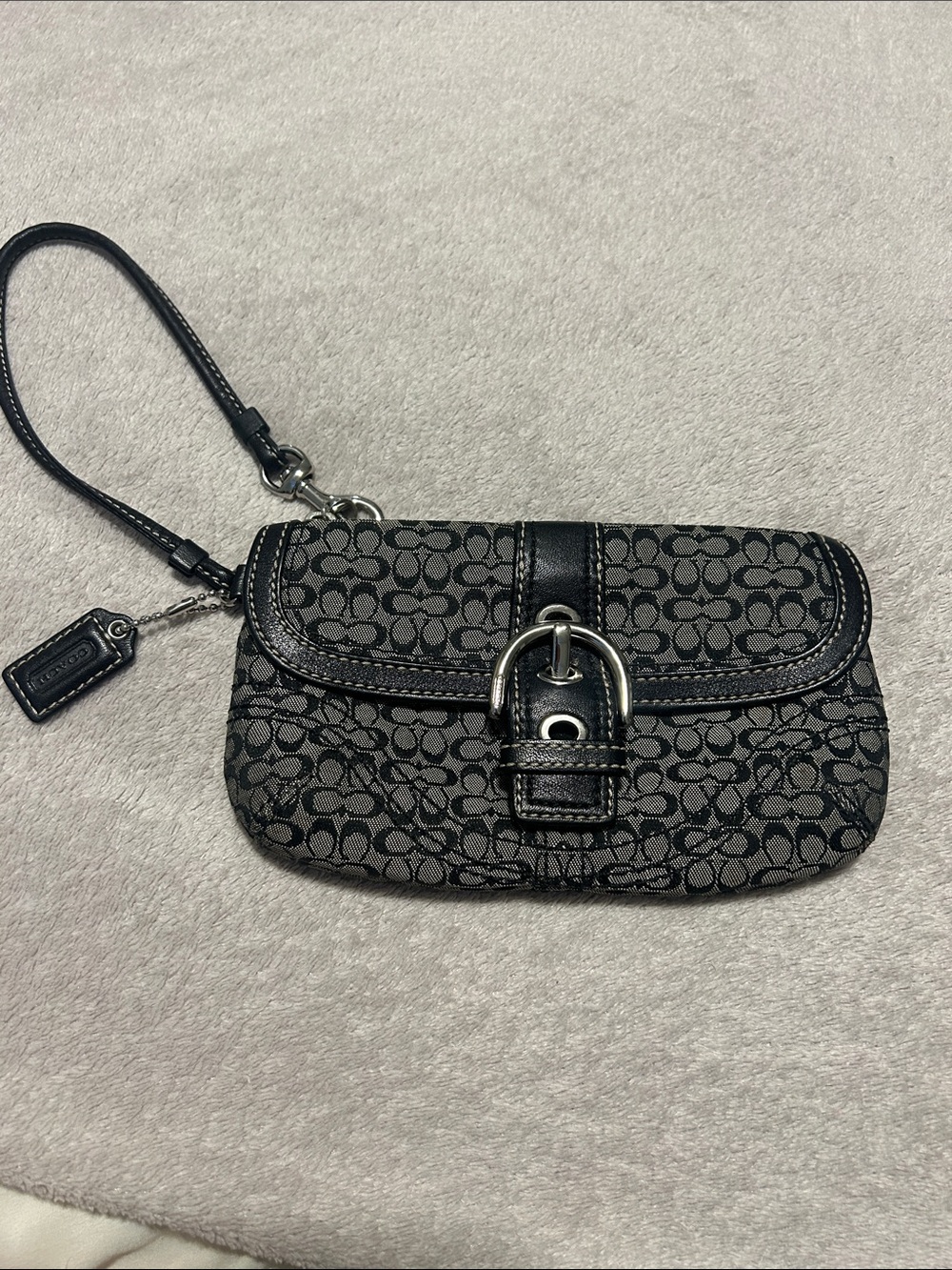Coach Signature Y2K Small Wristlet Clutch in Black/Gray
